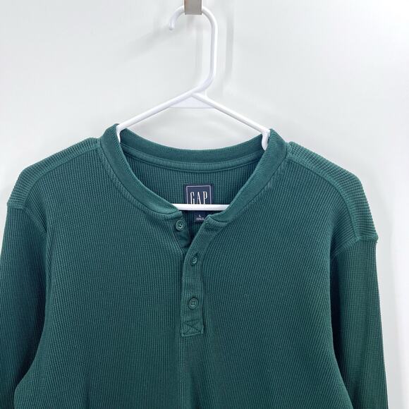 Gap Green Waffle Knit Long Sleeve Henley Thermal Shirt Mens Size Large - Picture 2 of 4